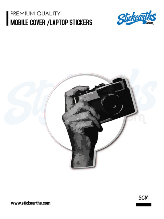camera in hand vintage sticker